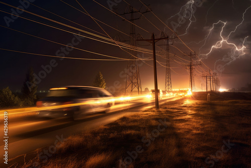 A vehicle absorbing electricity from a powerline while giving energy back highlighting the twoway relationship between the grid and . photo