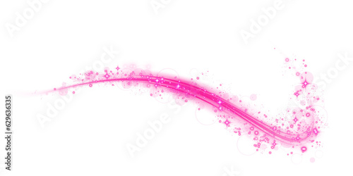 Pink magic spirals with sparkles. Pink light effect. Glitter particles with lines. Swirl effect. PNG.