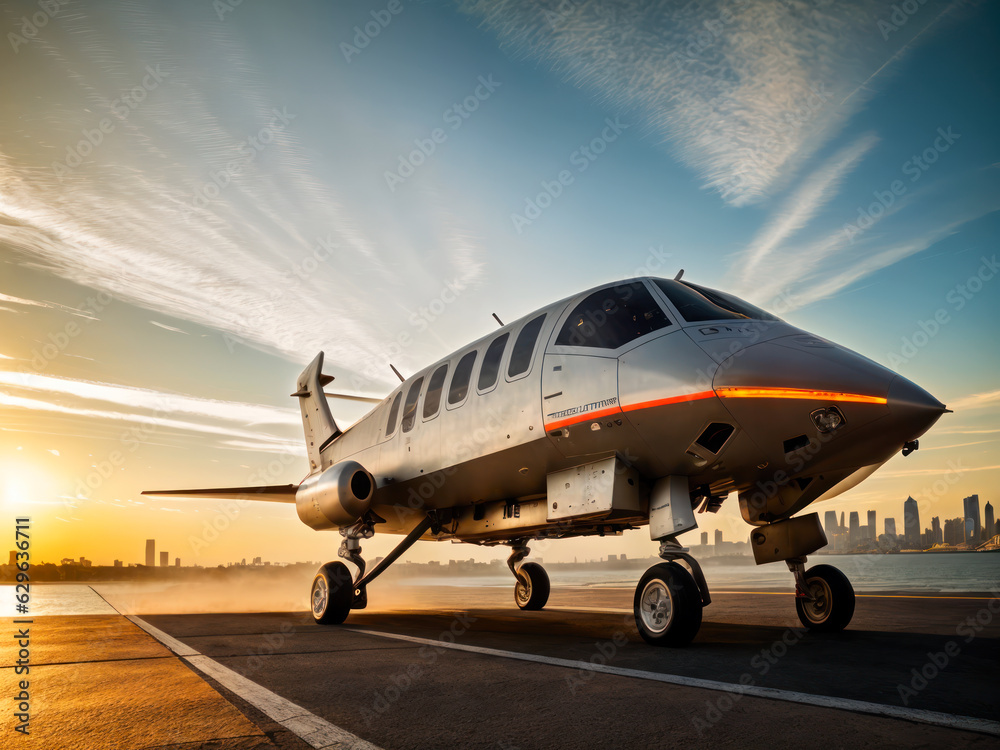 Obraz premium Digital photorealistic photo of a Futuristic vertical takeoff vehicle. Futuristic passenger transport concept.