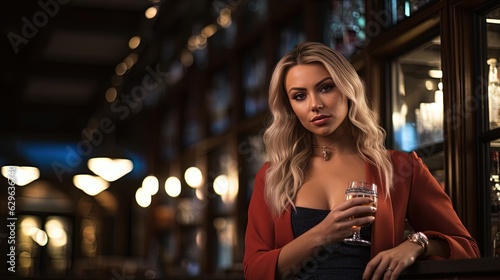 A Beautiful Girls at the Bar Drinking some Cocktails. Elegant & Sexy Dress.