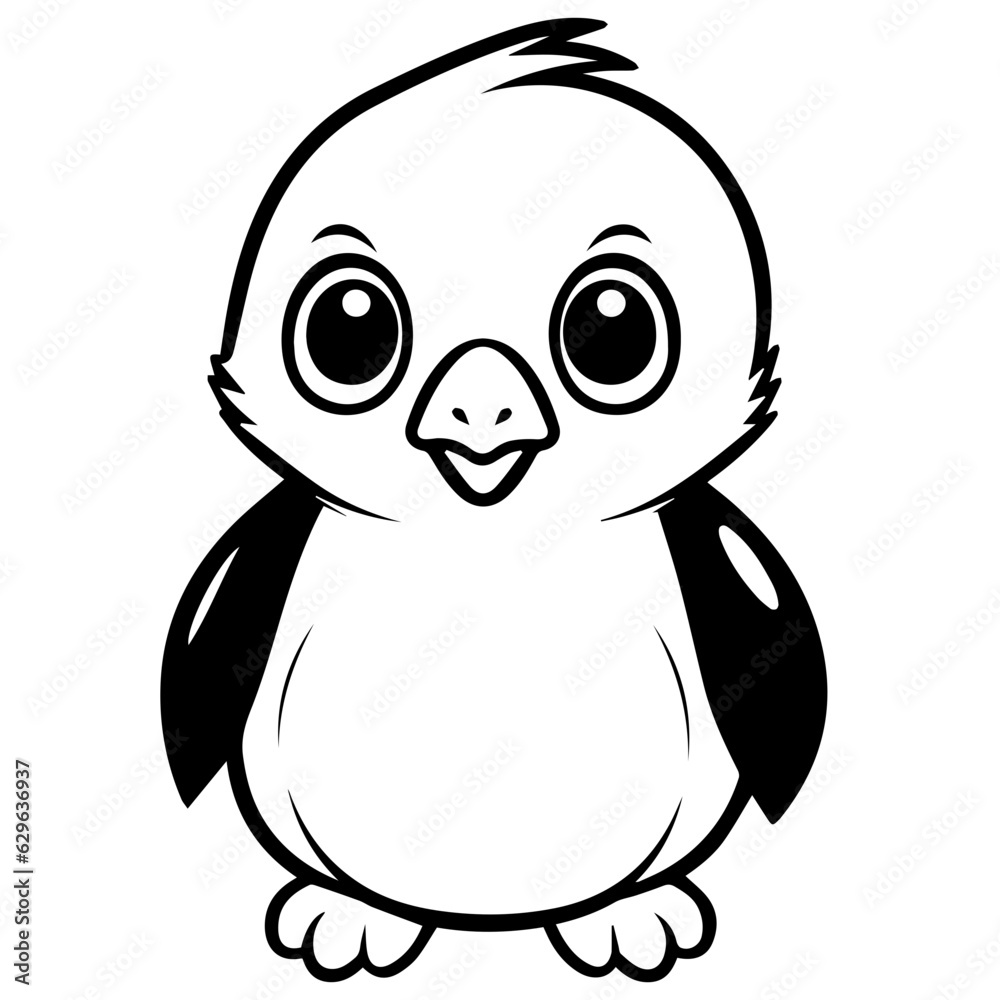 Colorless funny cartoon penguin. Vector illustration