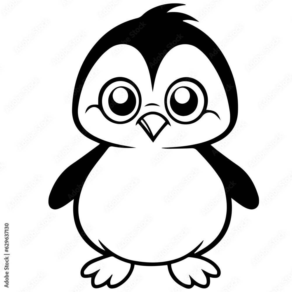 Colorless funny cartoon penguin. Vector illustration