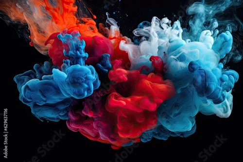 Vibrant Fusion: Red and Blue Ink Mixing in a Dark Background (Generative AI)
