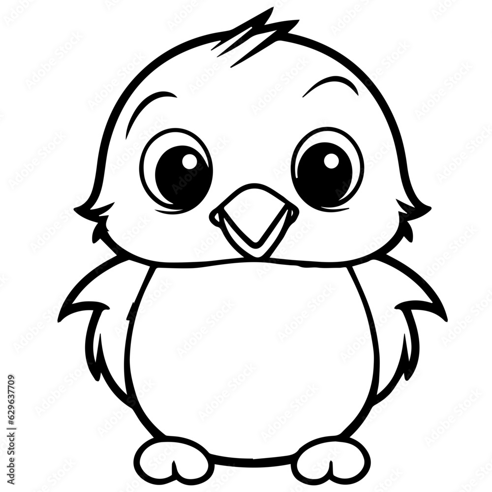 Colorless funny cartoon penguin. Vector illustration