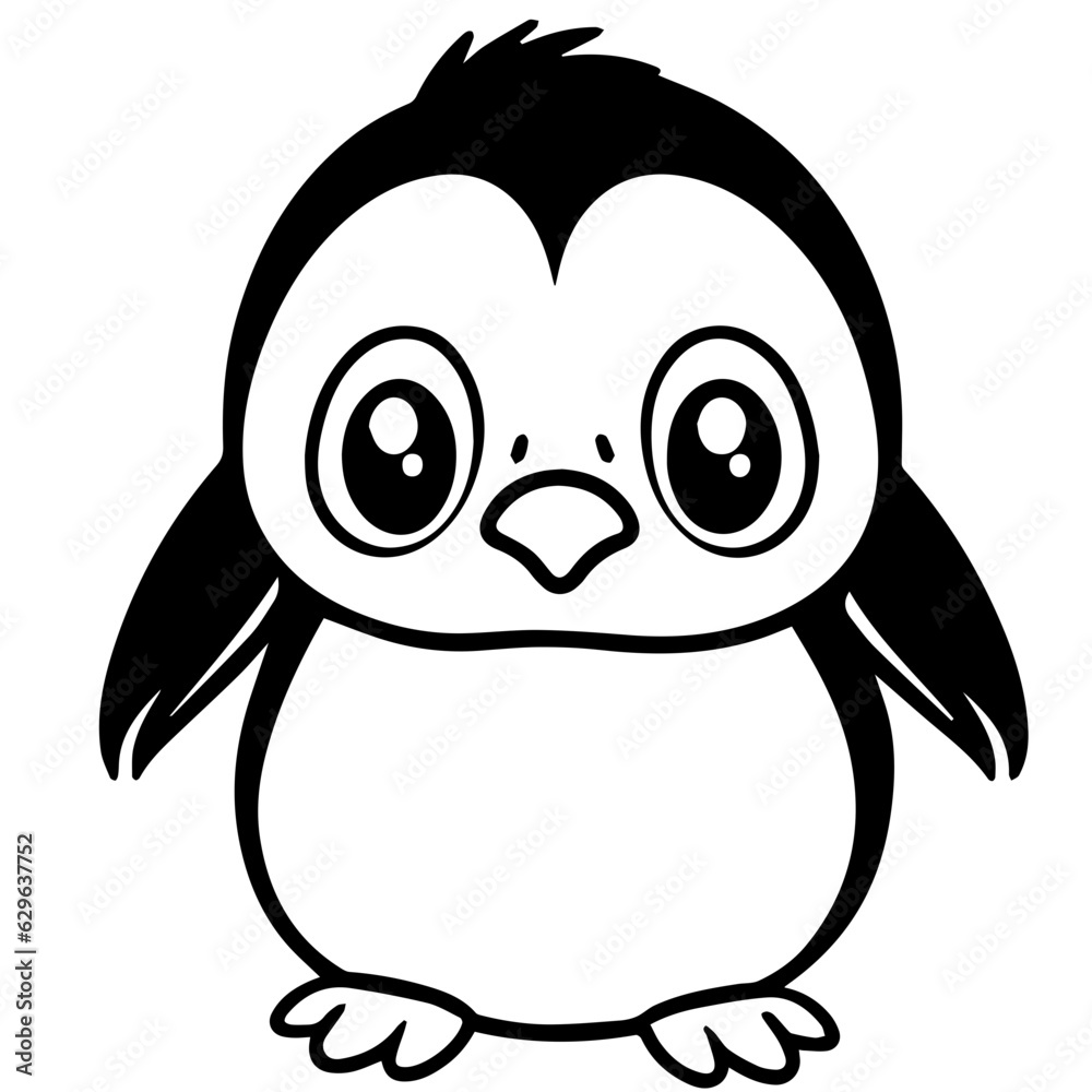 Obraz premium Colorless funny cartoon penguin. Vector illustration