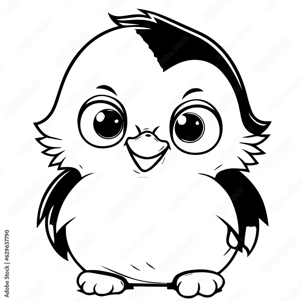 Colorless funny cartoon penguin. Vector illustration