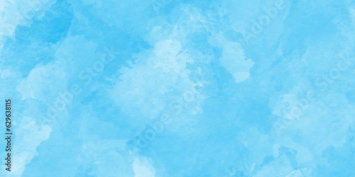 Soft sky blue paint aquarelle hand-painted watercolor background with watercolor stains, creative blue design with blue marble texture background used as cover, card, presentation and decoration.	