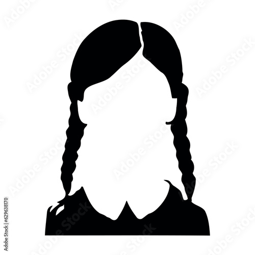 Goth girl with pigtails, pattern without face, black silhouette
