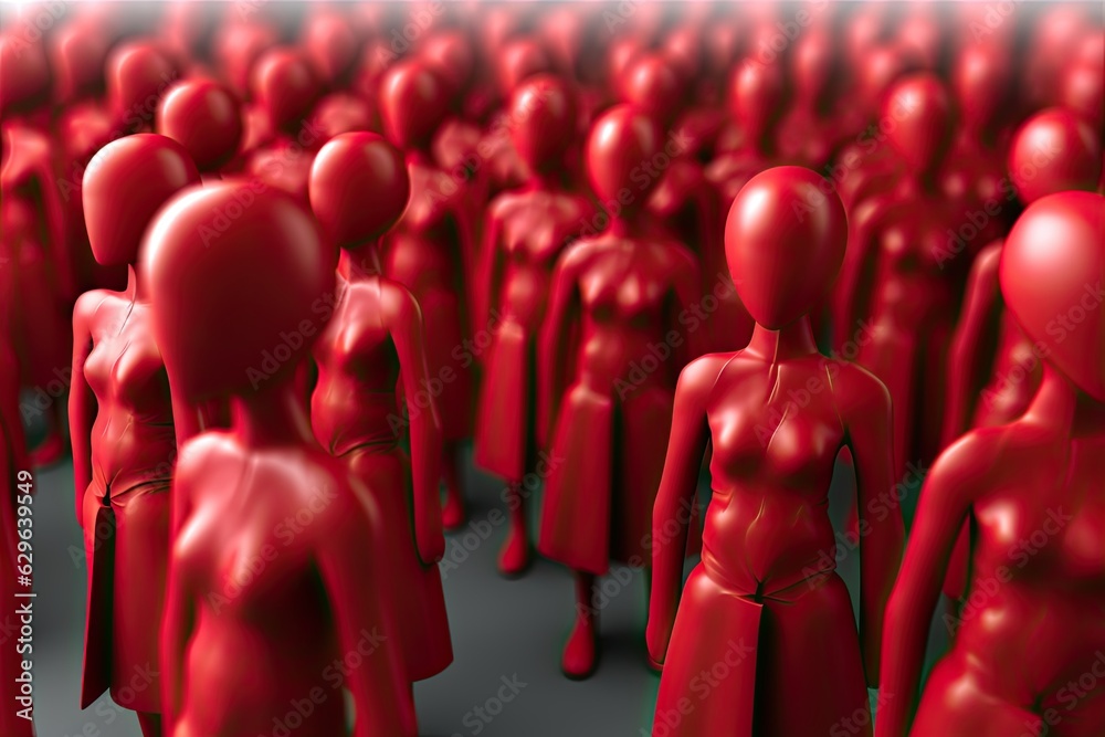 Fototapeta premium Riddle in Red: Mysterious People with Blank Expressions (Generative AI)