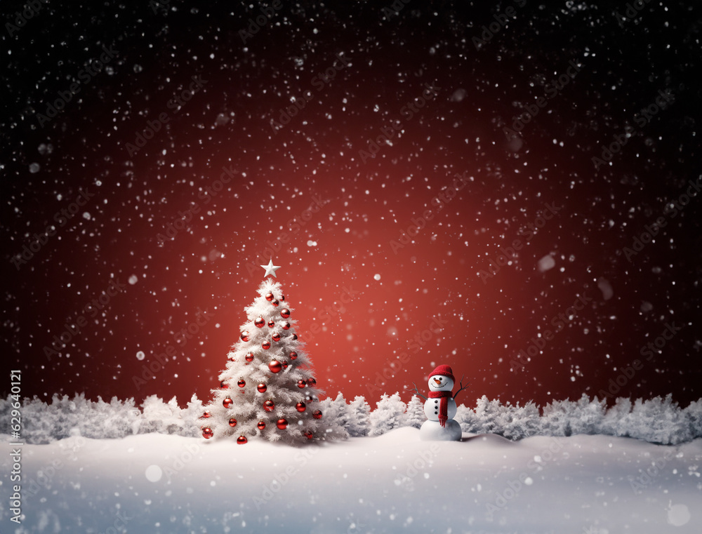 Christmas card ideas, Christmas tree background and gifts. AI Generative.