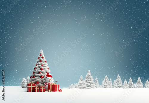 Christmas card ideas  Christmas tree background and gifts. AI Generative.