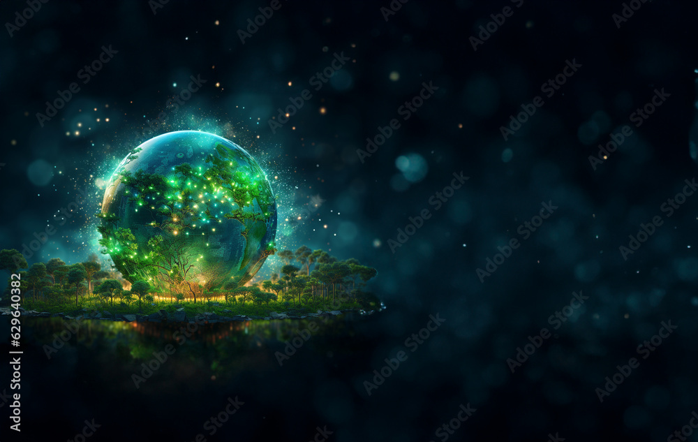 concept of saving the earth and energy Planet Earth with leaf texture and Milky Way as background with ecological connections, Generative AI.