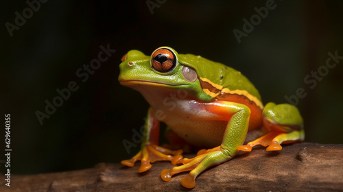 Tree frog laughing flying frog on empty space for text. Generative AI. © Gassenee