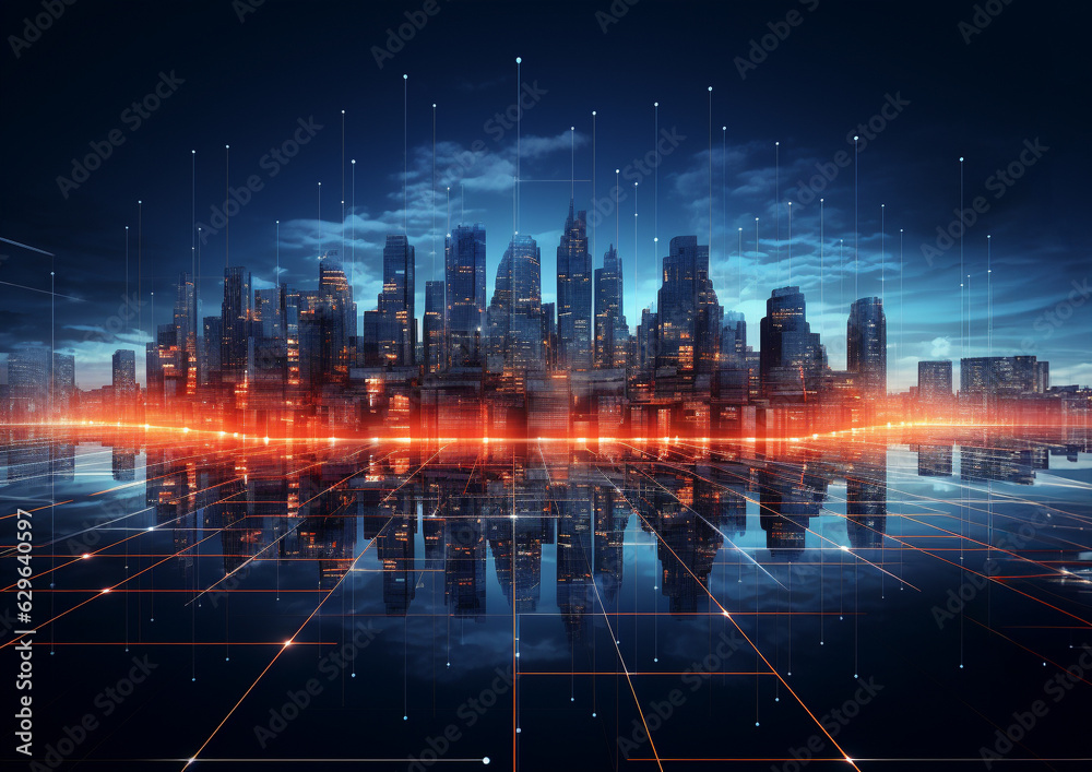 Creative telecommunication internet network connect in smart city, wireless digital connection. AI Generative.