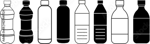 PET bottle silhouette icons set. Black simple illustration of tall container