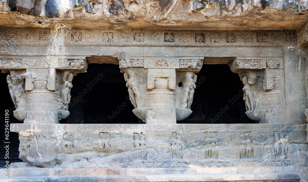 Rich decorated Rameshwara cave, cave 21 in Ellora, Maharashtra, India, Asia Rich decorated Rameshwara cave, cave 21 in Ellora, Maharashtra, India, Asia