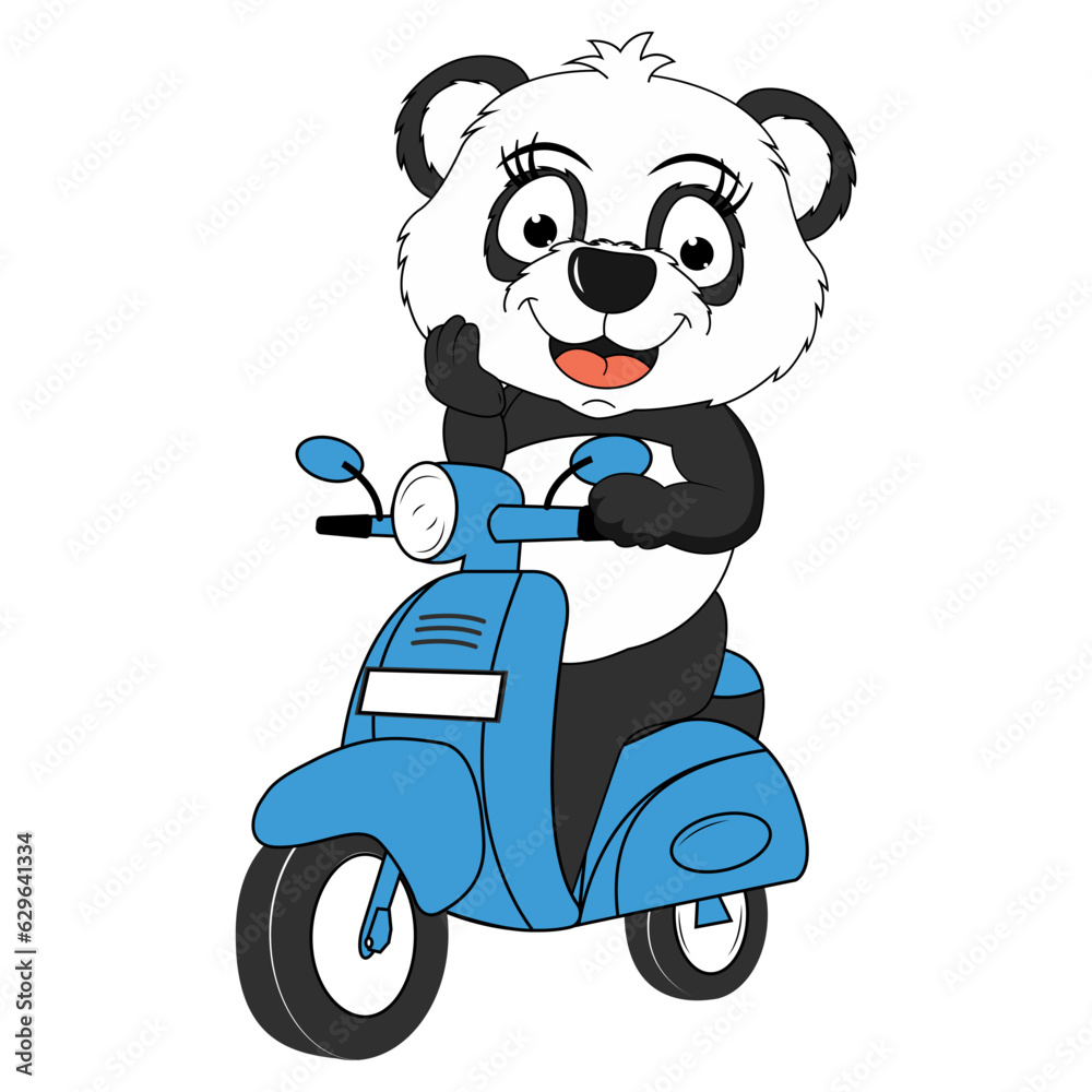 cute panda cartoon ride motorcycle