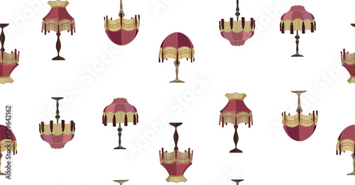 Seamless pattern. European vintage retro torchere lampshades in victorian style. Historic old-fashioned stylish interior. 