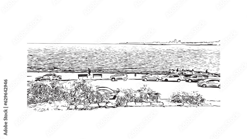 Building view with landmark of Punta Gorda is the city in Florida. Hand drawn sketch illustration in vector.