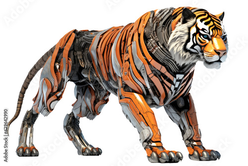 Robotic bengal tiger png, mechanical cyber animal isolated on transparent background, cybernetic robot photo