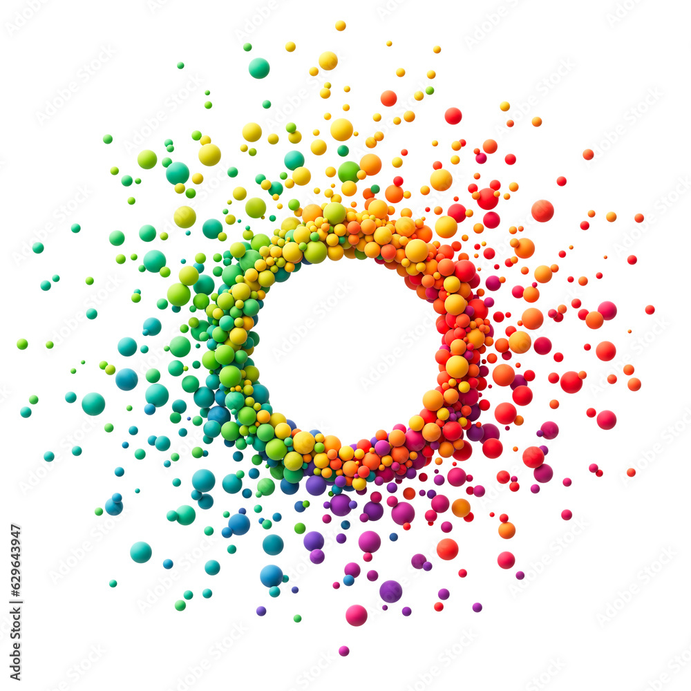 Circle banner with colorful rainbow balls in different sizes for kids