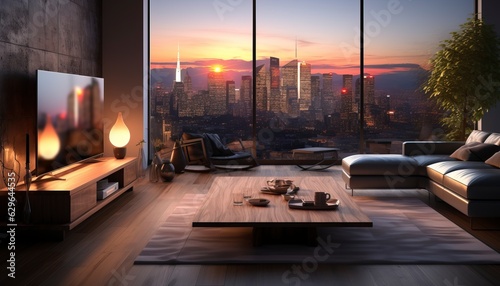 modern living room with city view
