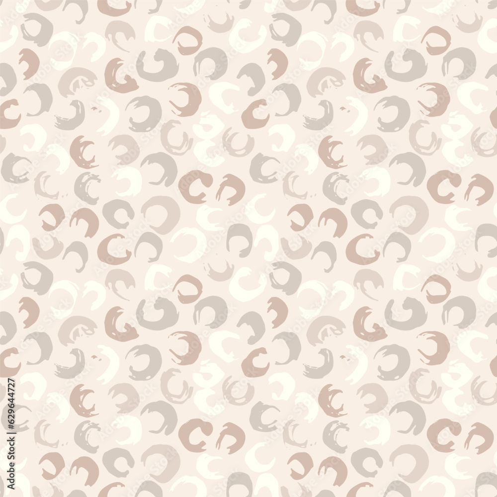 Grunge Beige Hand Drawn Brush Circles Vector Seamless Pattern