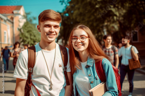 boy and girl met on campus after vacation, back to school
