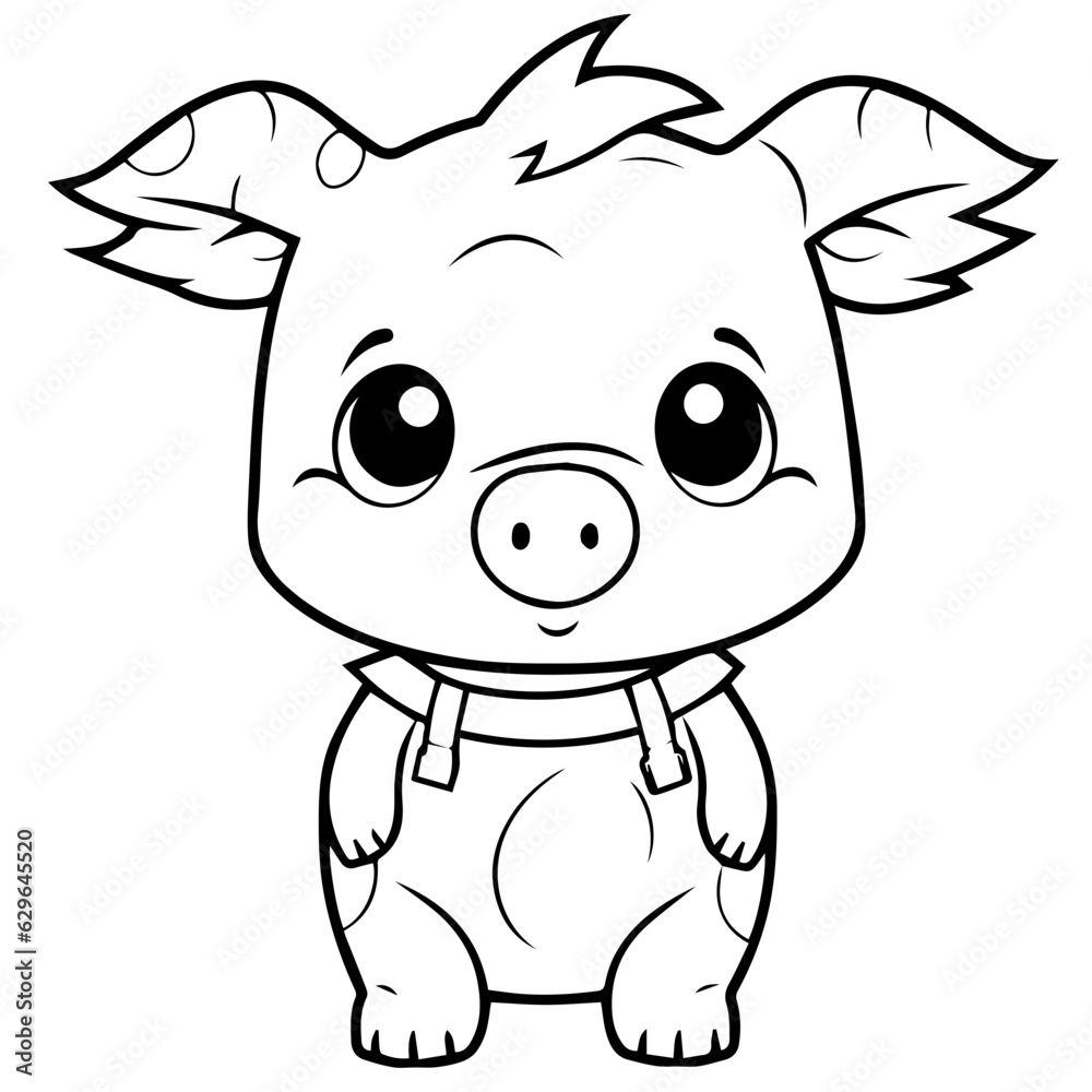 Cute Pig With coloring book page Cute Pig With coloring book page