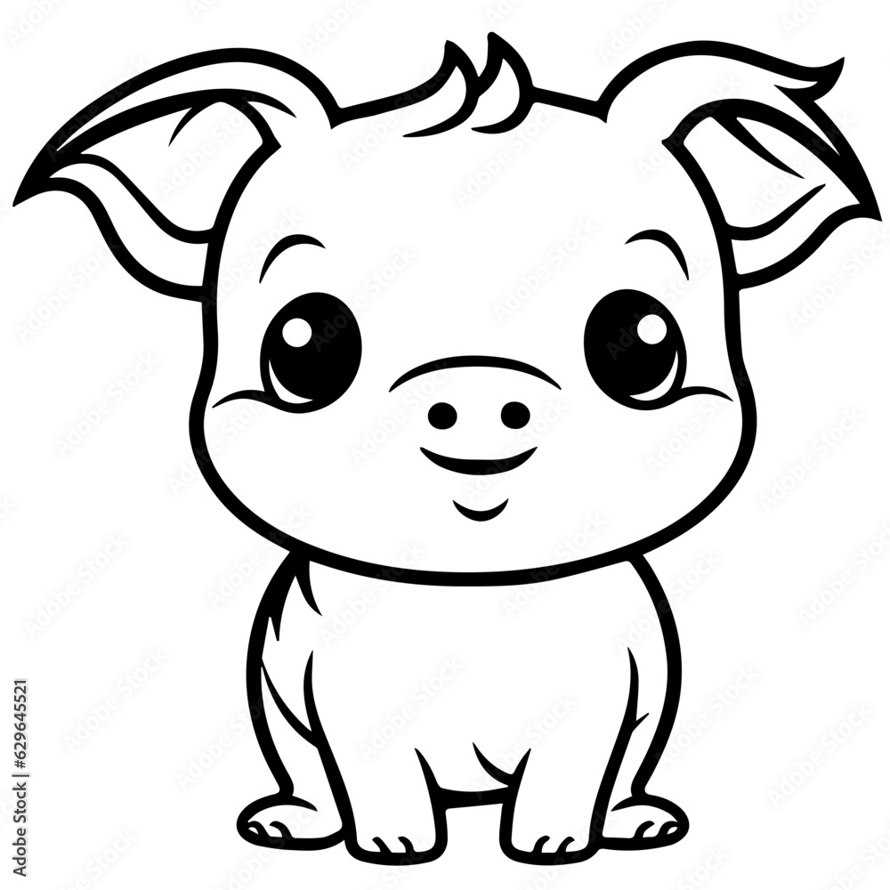 Cute Pig With coloring book page Cute Pig With coloring book page