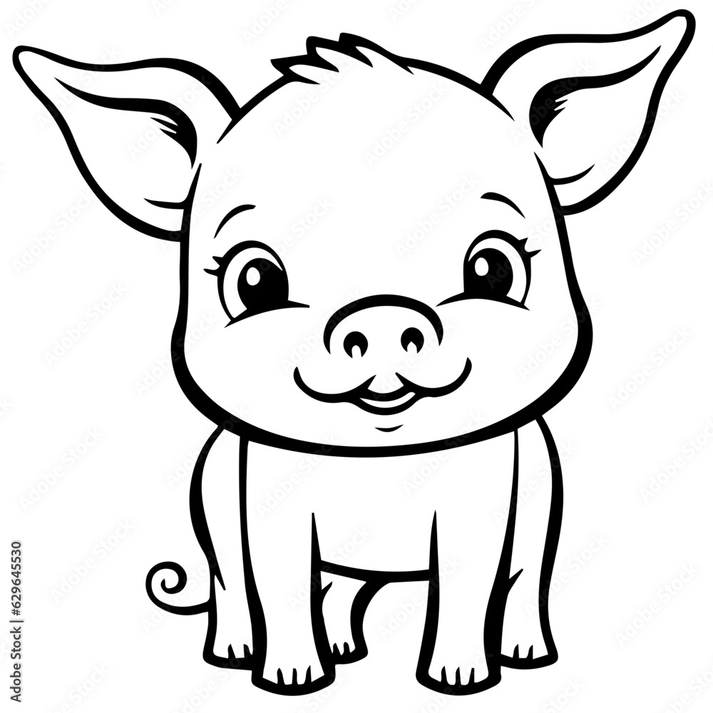 Cute Pig With coloring book page Cute Pig With coloring book page