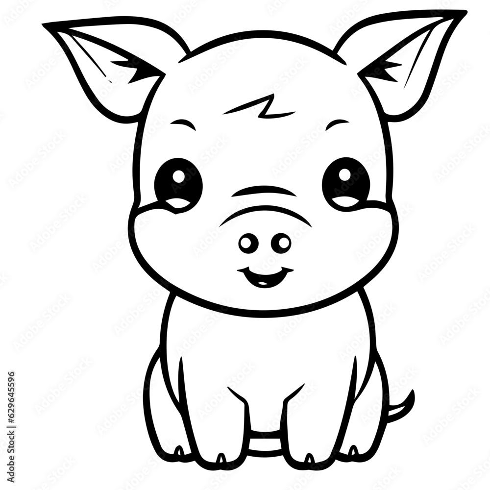 Cute Pig With coloring book page Cute Pig With coloring book page