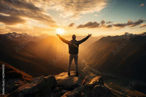 Embracing Limitless Possibilities: A Photo of a Person on a Mountain Peak, Arms Wide Open