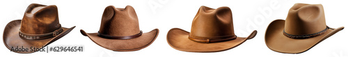 Fotografiet Collection of brown cowboy hat isolated on transparent background