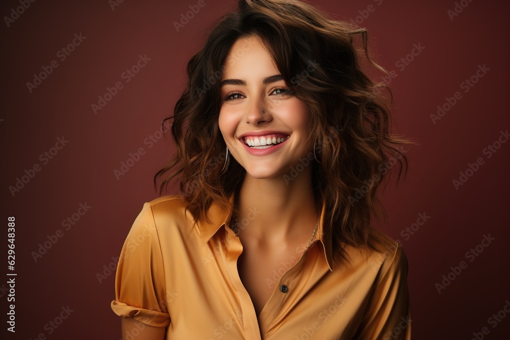 portrait of a laughing girl on a pink background portrait of a laughing girl on a pink background