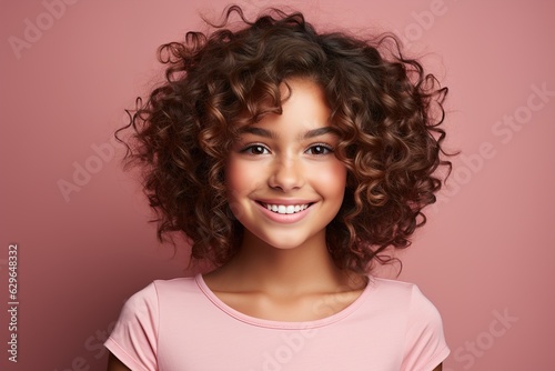 portrait of a laughing girl on a pink background © stasknop