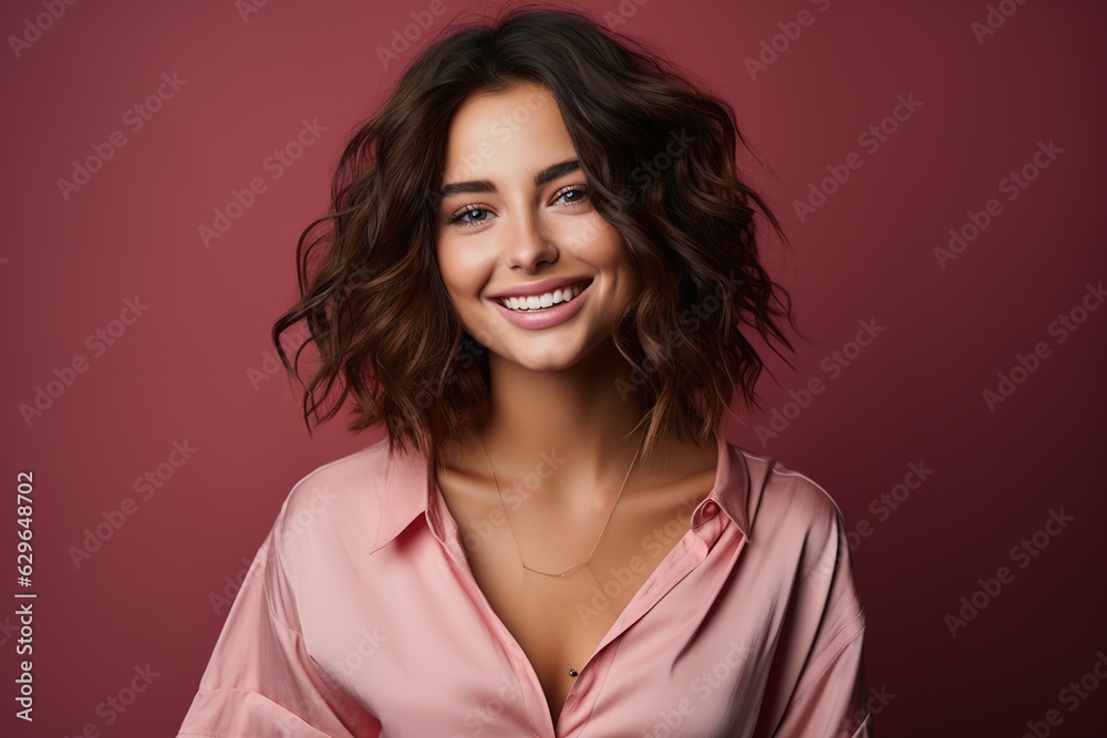 Fototapeta premium beautiful curly haircut young woman smiling