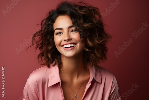 beautiful curly haircut young woman smiling