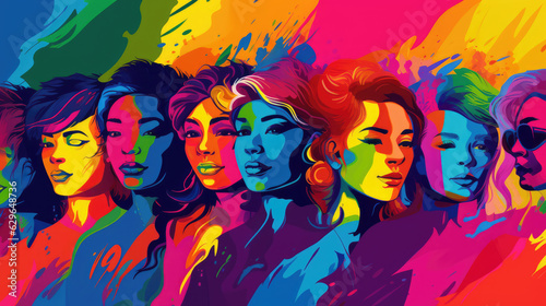 Pop art portraits illustration concept of pride day and LGBT community showcase of diverse people. 