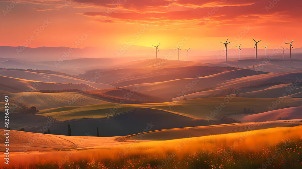 Obraz premium The scene opens in a serene countryside setting, where a vast solar farm stretches across the horizon