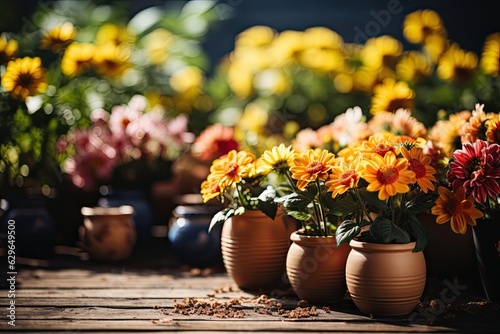 pots with flowers in outdoor garden