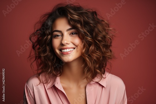 laughing girl against a pink background