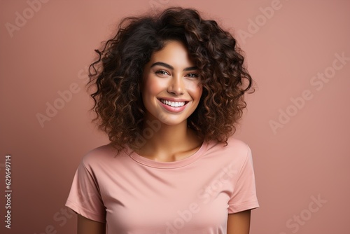 laughing girl against a pink background