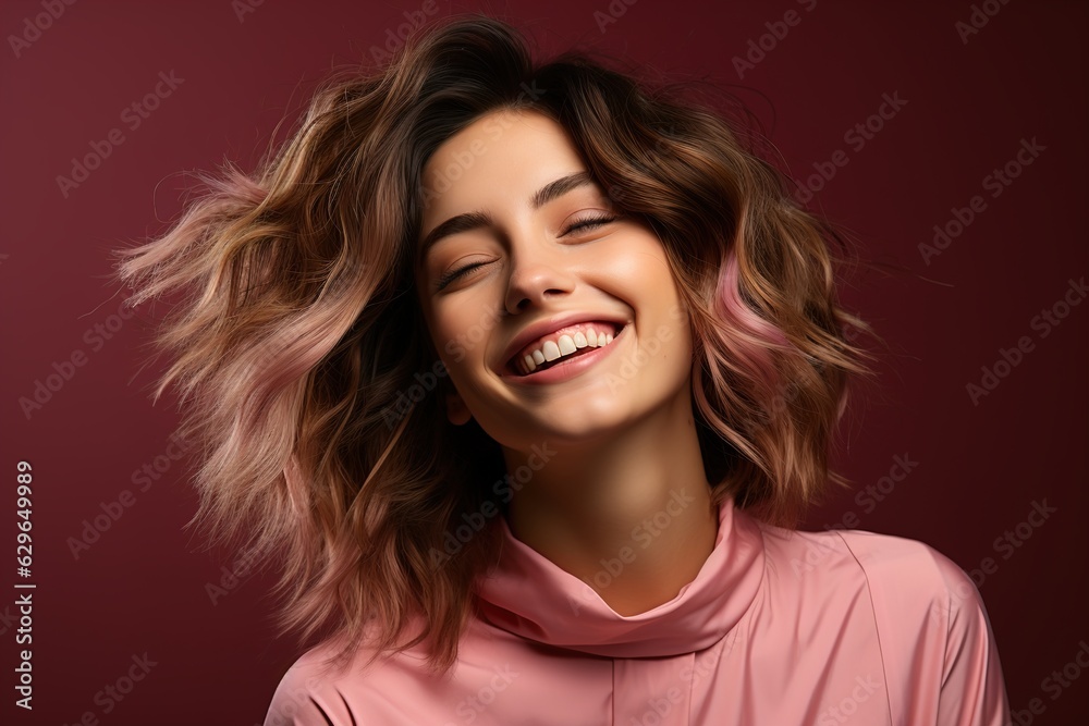 laughing girl on a pink background