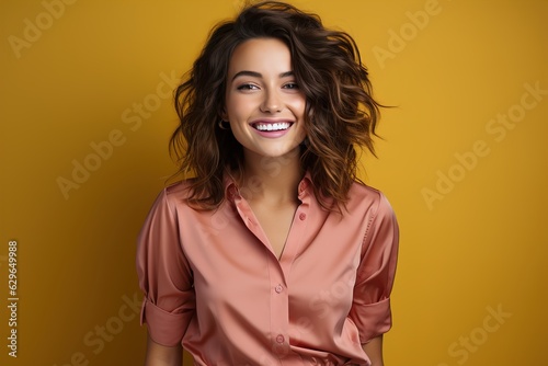 laughing girl on a pink background © stasknop