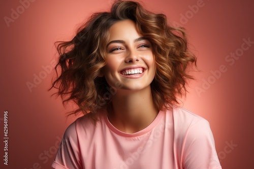 laughing girl on a pink background