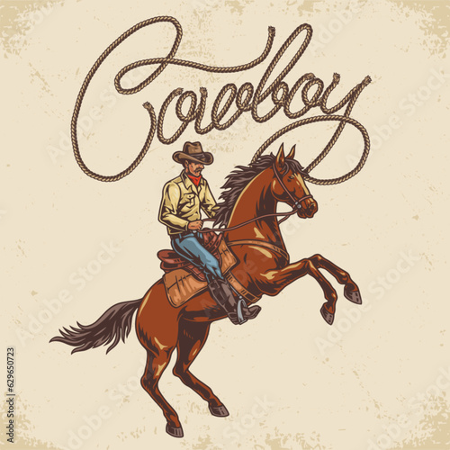 Man cowboy colorful vintage sticker