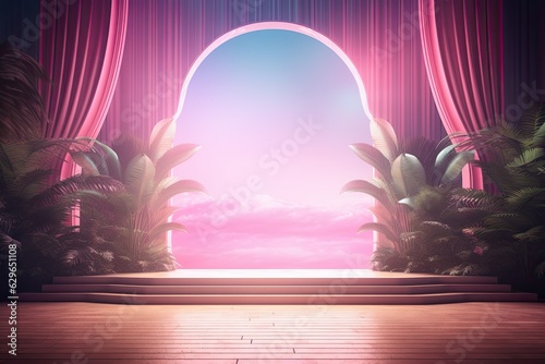 3D podium on stage background, geometric shape for product display presentation. Minimal scene for mockup products, stage showcase, promotion display. © PimPhoto