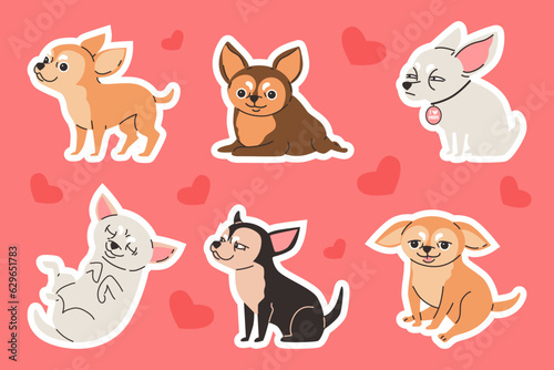 Chihuahua dog sticker designs set  flat cartoon vector illustration isolated.