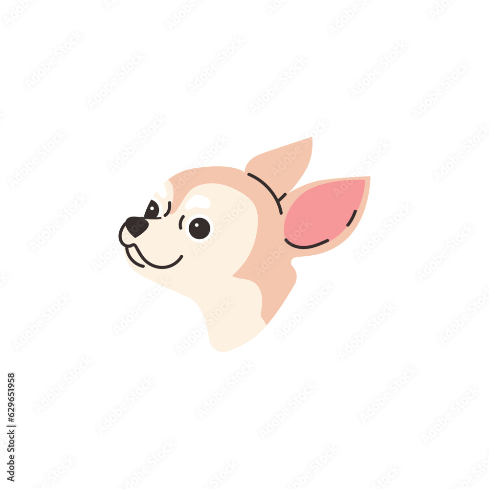 Cartoon Chihuahua purebred breed of furry dog, best pet head portrait, cute little smiling chihuahua vector illustration Cartoon Chihuahua purebred breed of furry dog, best pet head portrait, cute little smiling chihuahua vector illustration